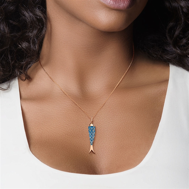 Pingente Peixe esmalte azul - Imagem 2